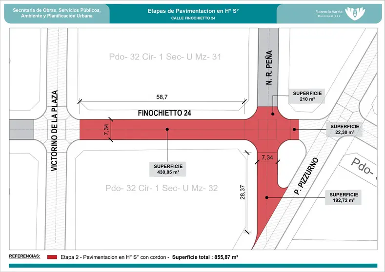 mapa de nuevos asfaltos barrios de varela