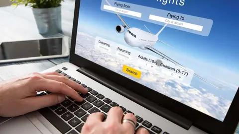 booking flight travel traveler search ticket reservation holiday air book research plan job space technology startup service professional now marketing equipment concept - stock image