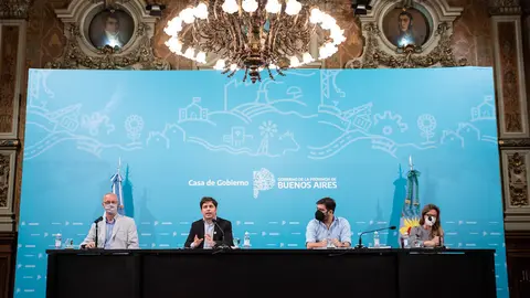6 de noviembre de 2020. El Gobernador de la Provincia de Buenos Aires, Axel Kicillof, encabezo el anuncio del pase de la provincia de ASPO A DSPO .
Foto: Mariano Sanda