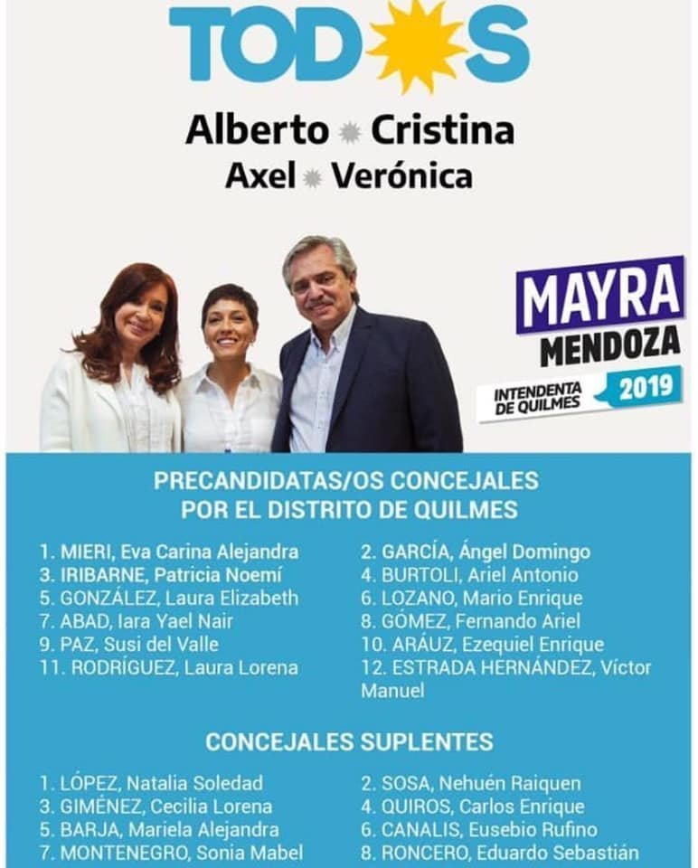 mayra mendoza quilmes cuatro medios lista