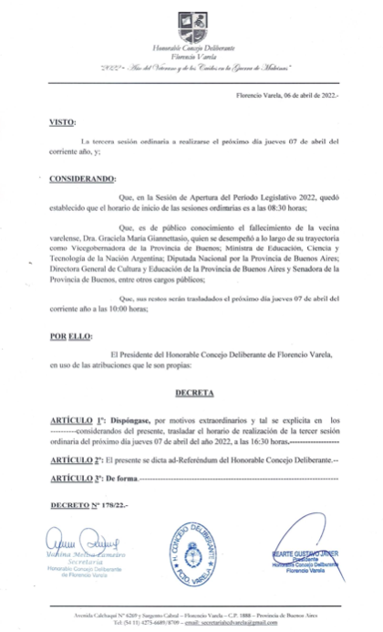 decreto concejo deliberante florencio varela graciela giannettasio