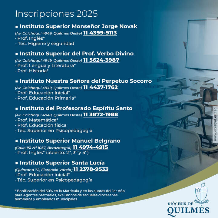 2025 carreras institutos terciarios obispado de quilmes