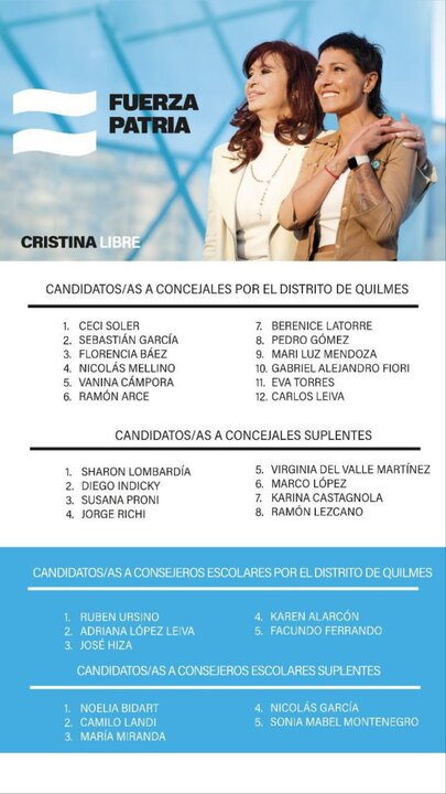 lista de candidatos de Fuerza Patria Quilmes
