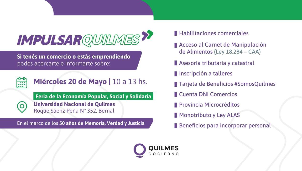 LLEGA UNA NUEVA EDICIÓN DE LA FERIA DE LA ECONOMÍA POPULAR, SOCIAL Y SOLIDARIA CON LA PARTICIPACIÓN DEL PROGRAMA COMUNAL IMPULSAR QUILMES 2